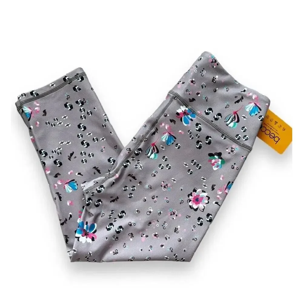 Becco LA Floral Crop Leggings, Taupe, Large